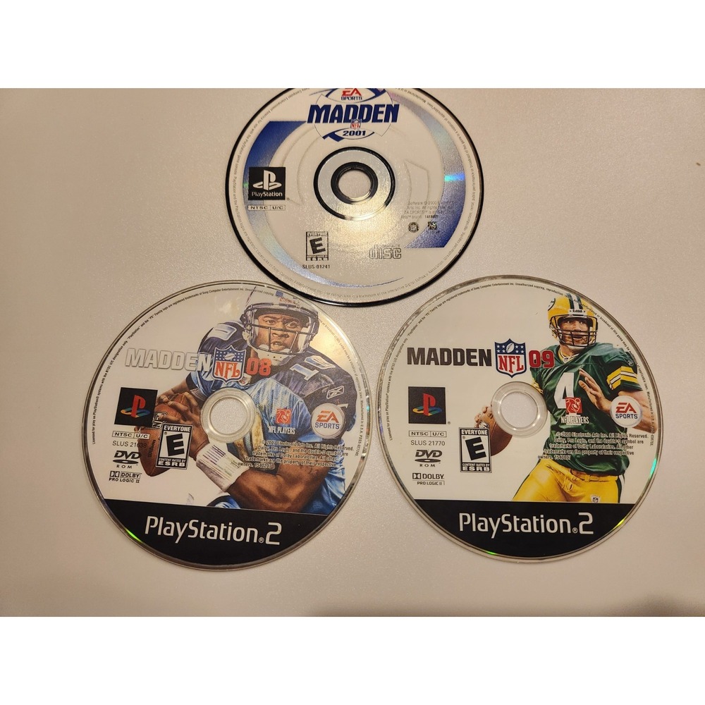 Madden NFL PS2 Disc Lot –  Madden 2001, Madden 08 & Madden 09‎ – Tested Working